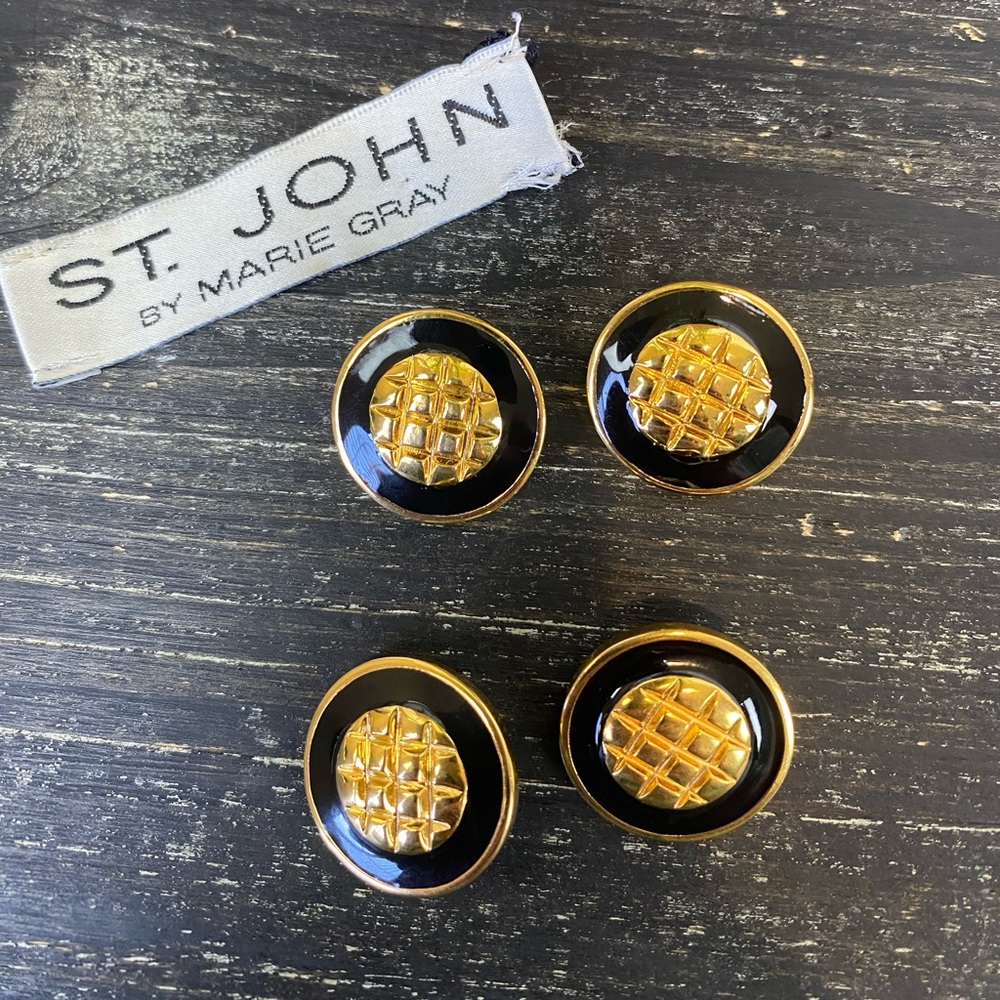 St. John Marie Gray Set of 4 Black & Gold Round Metal Buttons